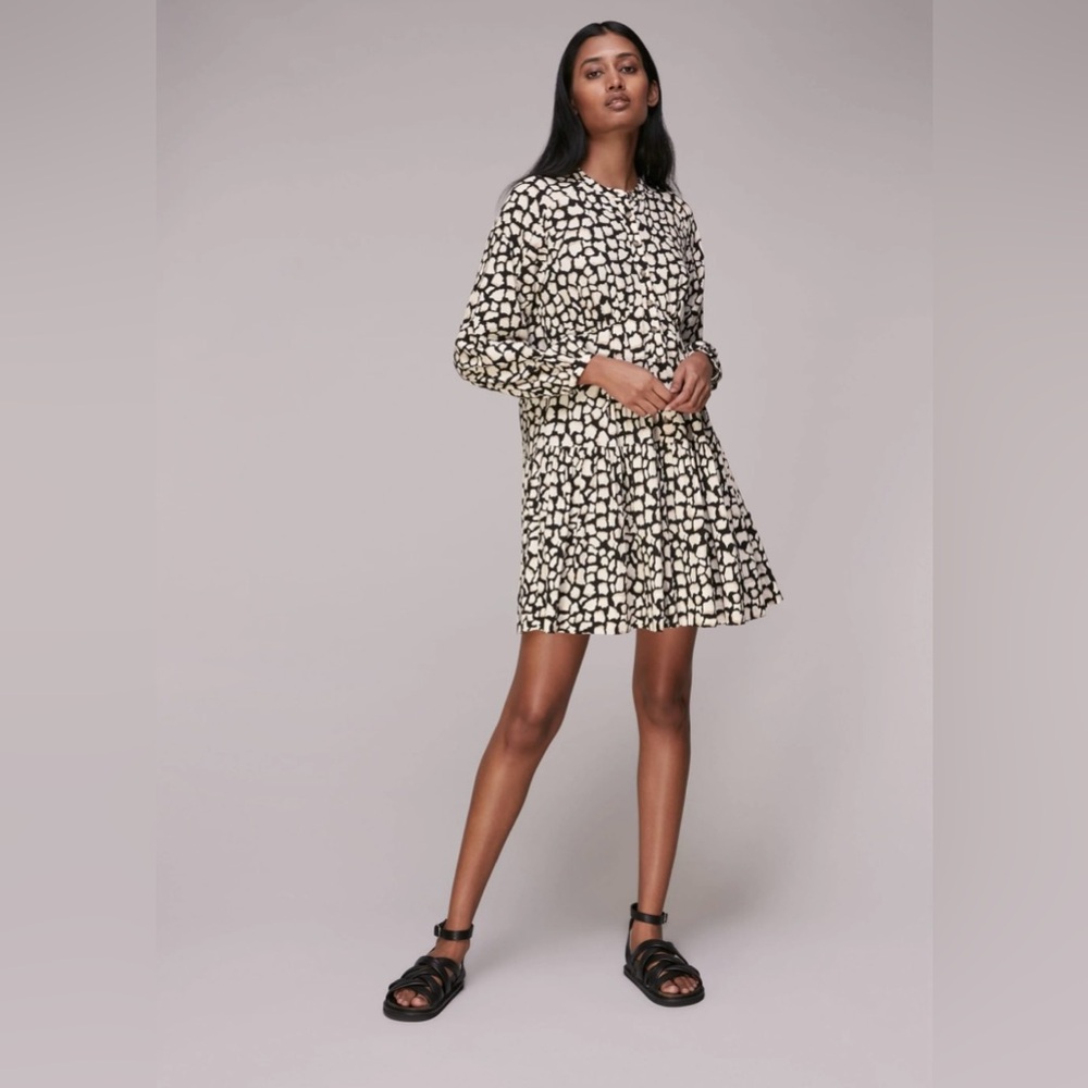 Whistles black and cream Giraffe Print Trapeze Dress size 2